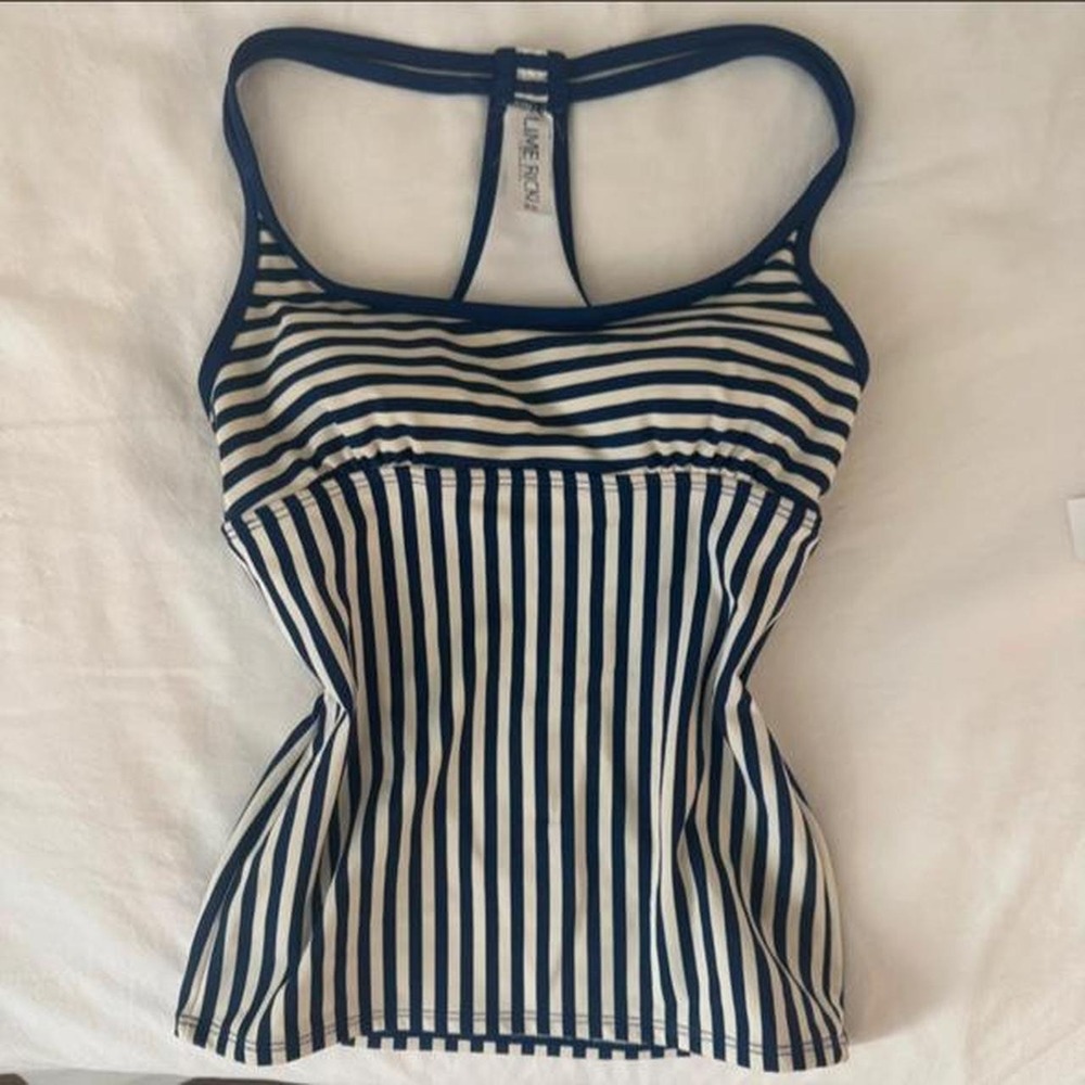 Y2K Lime Ricki Navy & White Stripped Tankini Top